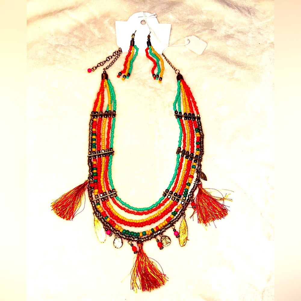 Multicolor Beaded Necklace and Earring Set